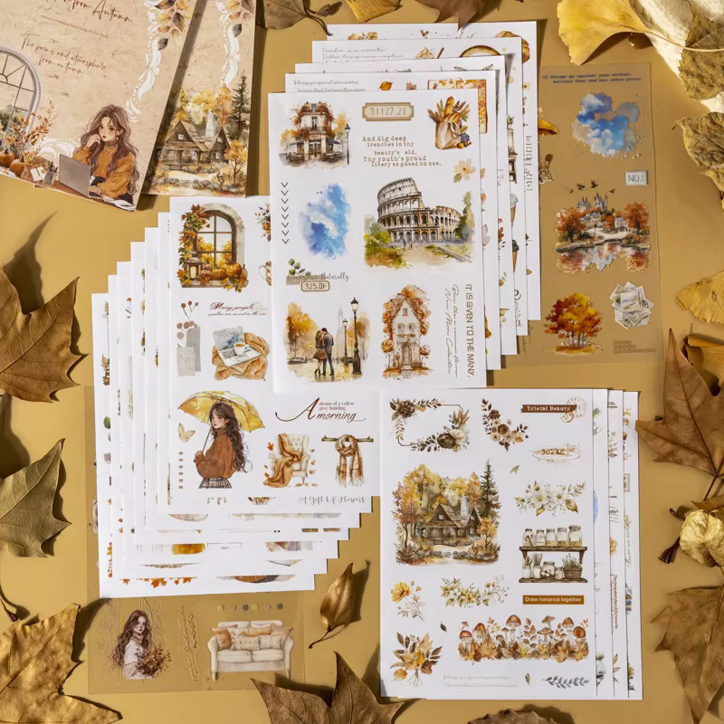 Leaffei Aufkleber-Set Herbst-Einladungsserie mit 4 gestanzten Szenen-Designs, 20 Blatt, Mehrfarbig - Bild 2
