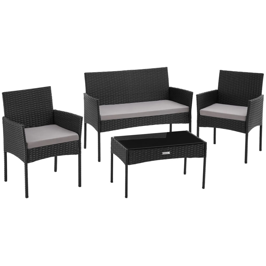 tectake Rattan Gartenset Palese für 4 Personen in Schwarz mit abnehmbaren Polyesterbezügen B/T/H: 57 x 104 x 79 cm - Bild 3