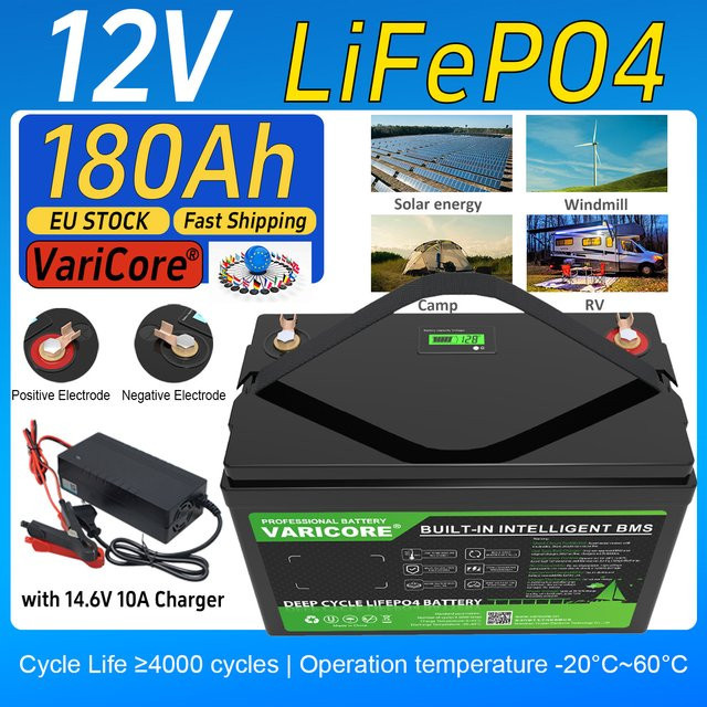VariCore LiFePO4 Lithium-Eisenphosphat-Batterie 12V/12.8V 180Ah in Schwarz - Bild 1