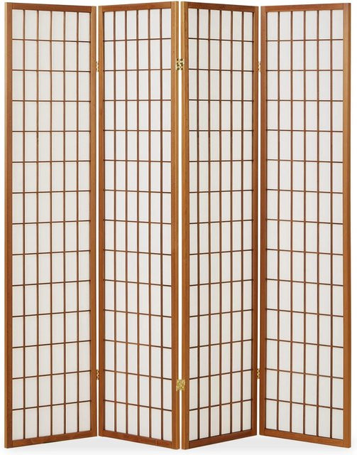 Homestyle4u Shoji Paravent aus Holz und Reispapier, 4-teilig, Braun/Weiß, Höhe: 176 cm, Breite: 175 cm - Bild 1