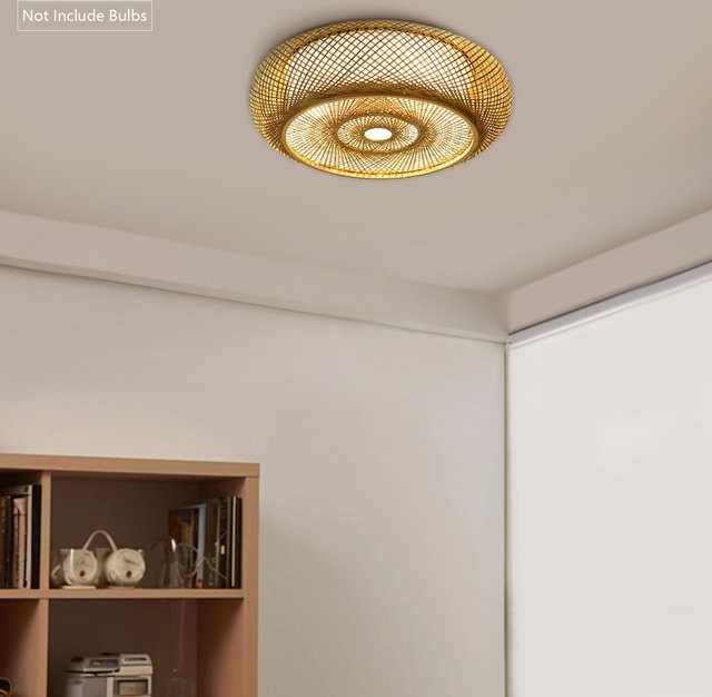 Moderne Pendelleuchte aus Bambus und Rattan in Weiß, handgewebte Deckenleuchte für Wohnzimmer, Schlafzimmer oder Küche, 3x E27 - Bild 1