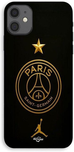 MANIACASE iPhone 11 Hülle mit PSG Logo Jordan Gold Stern Champion in Schwarz und Gold - Bild 1