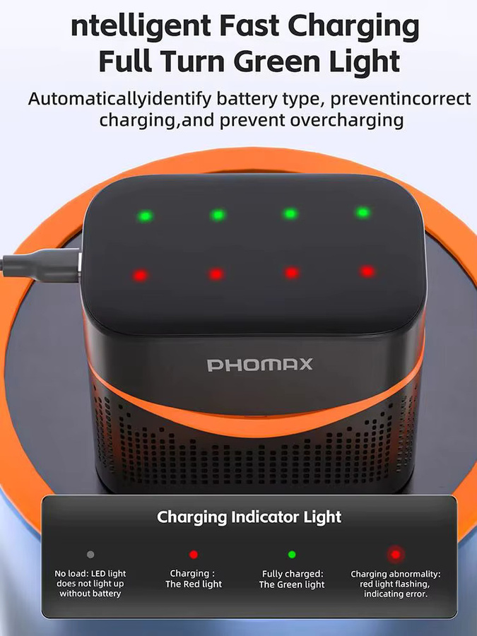PHOMAX 8-Slot Smart Schnell-Ladegerät mit 1,5V AA und AAA Lithium-Akku Wiederaufladbare Batterien (4200mWh/1100mWh) für Fernbedienungen und Spielzeug - Bild 4