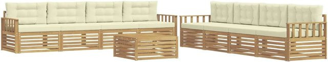 vidaXL Outdoor-Sofagarnitur 9-teilig aus Akazienholz mit Kissen in Weiß und Beige aus UV-beständigem Polyester - Bild 1