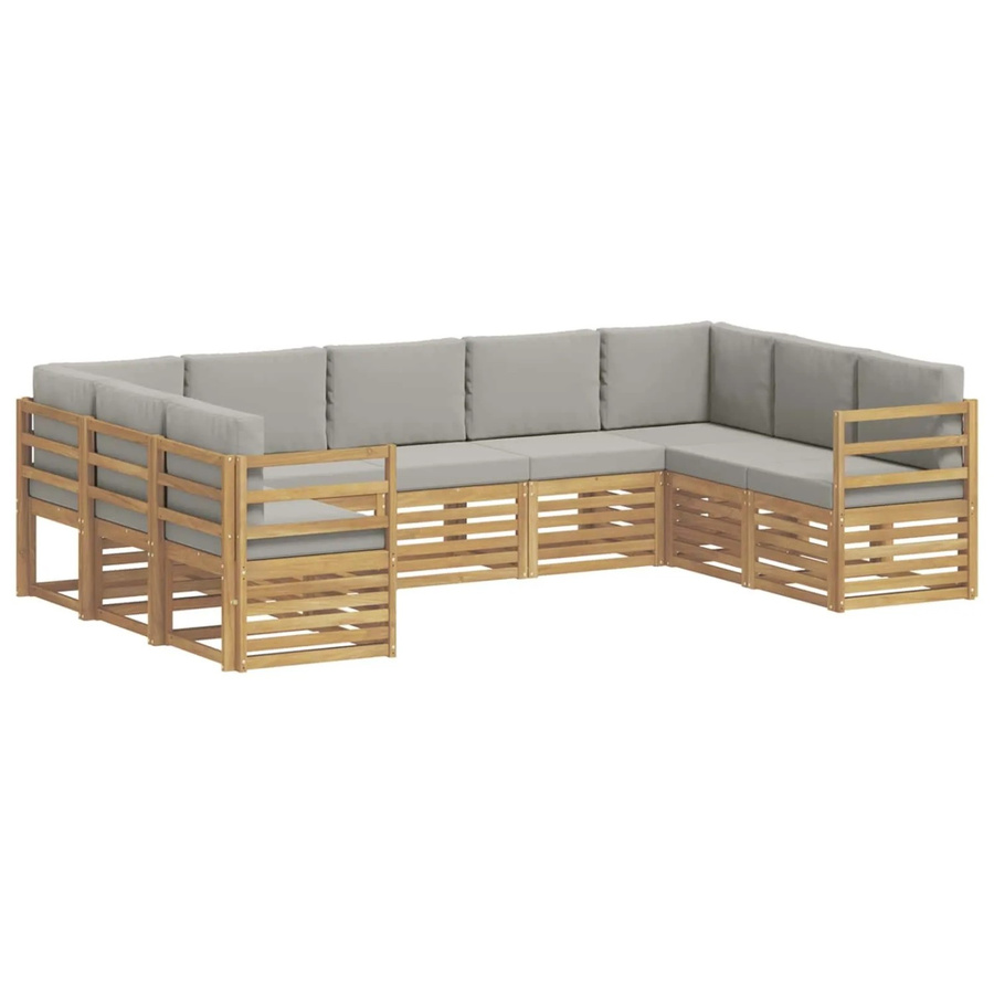 vidaXL Ecksofa Set 9-teilig in Weiß und Hellgrau mit Akazienholz-Gestell, B/T/H: 304 x 185,5 x 73 cm - Bild 2