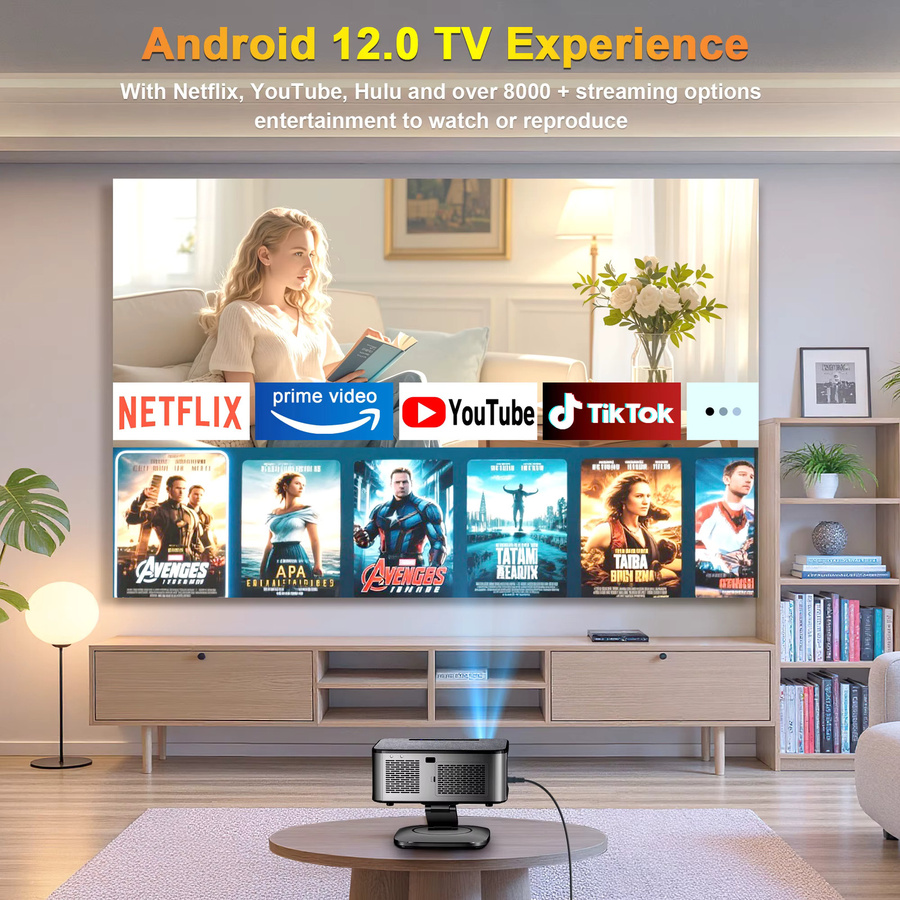 XIWBSY 2026 Tageslicht-Projektor mit 40000 Lumen, 4K UHD, Android 12.0, Autofokus, WLAN und Bluetooth in Schwarz - Bild 3
