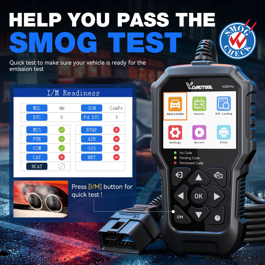 VDIAGTOOL VD30 PRO OBD2-Code-Lesegerät in Schwarz: Diagnosegerät für Pkw und Lkw mit I/M-Bereitschaftsprüfung und Batterietester - Bild 3