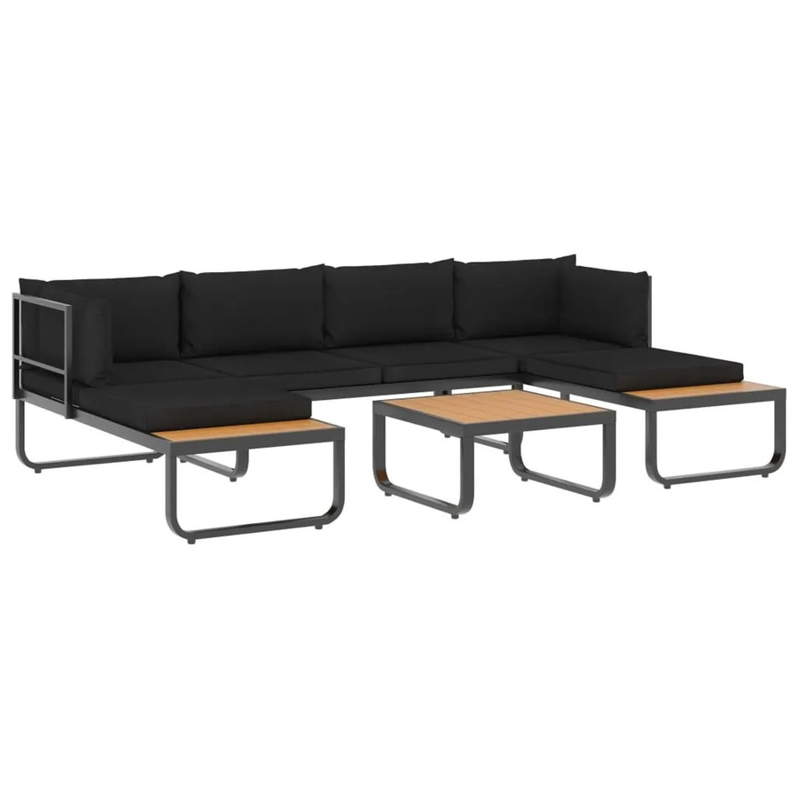 vidaXL 4-teiliges Garten-Ecksofa-Set in L-Form aus Aluminium und WPC mit Auflagen in Grau und Braun - Bild 2