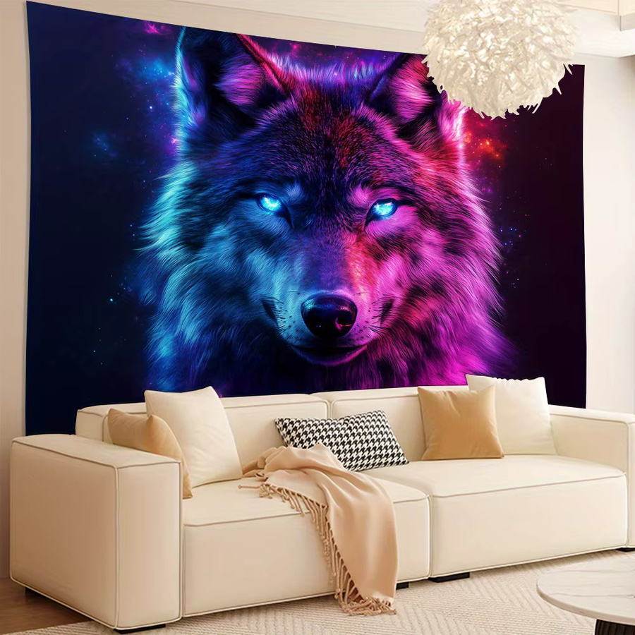 VIKAMA Wolf Totem Wandteppich im nordischen Stil, Mehrfarbig, B: 60 cm, H: 40 cm - Bild 2
