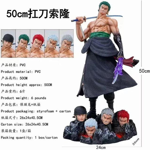 Yiran toy 1 Roronoa Zoro Sammlerstatue Figur Modell mit 5 austauschbaren Köpfen - Bild 1