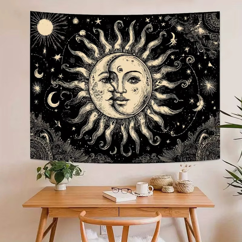 VIKAMA Mandala Wandteppich mit Sonne und Mond in Multicolour, Retro Wanddekoration aus Textil, B/H: 60 x 40 cm - Bild 2