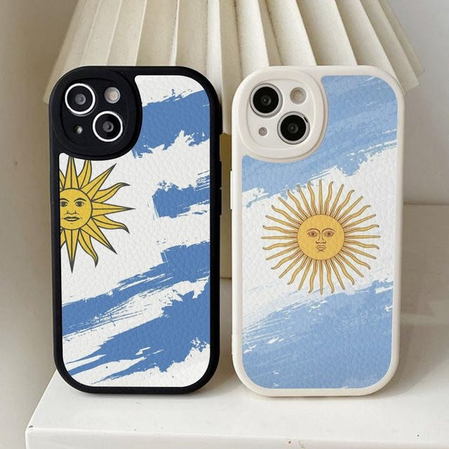 Handyhülle aus Hartleder mit Argentinien-Flagge für iPhone 11 bis iPhone 16 Pro Max, Multicolor - Bild 1
