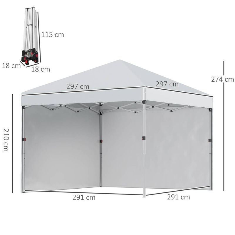 Outsunny Faltpavillon aus Stahl in Hellgrau, B/H/L: 297 x 274 x 297 cm - Bild 4
