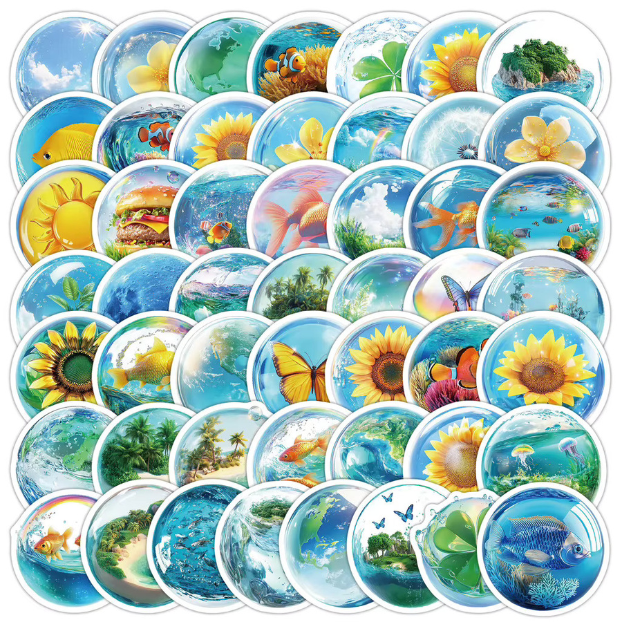 50 Blatt Kawaii Flora & Fauna Aufkleber aus wasserfestem Vinyl in Multicolour für Handys und Dekorationen - Bild 1