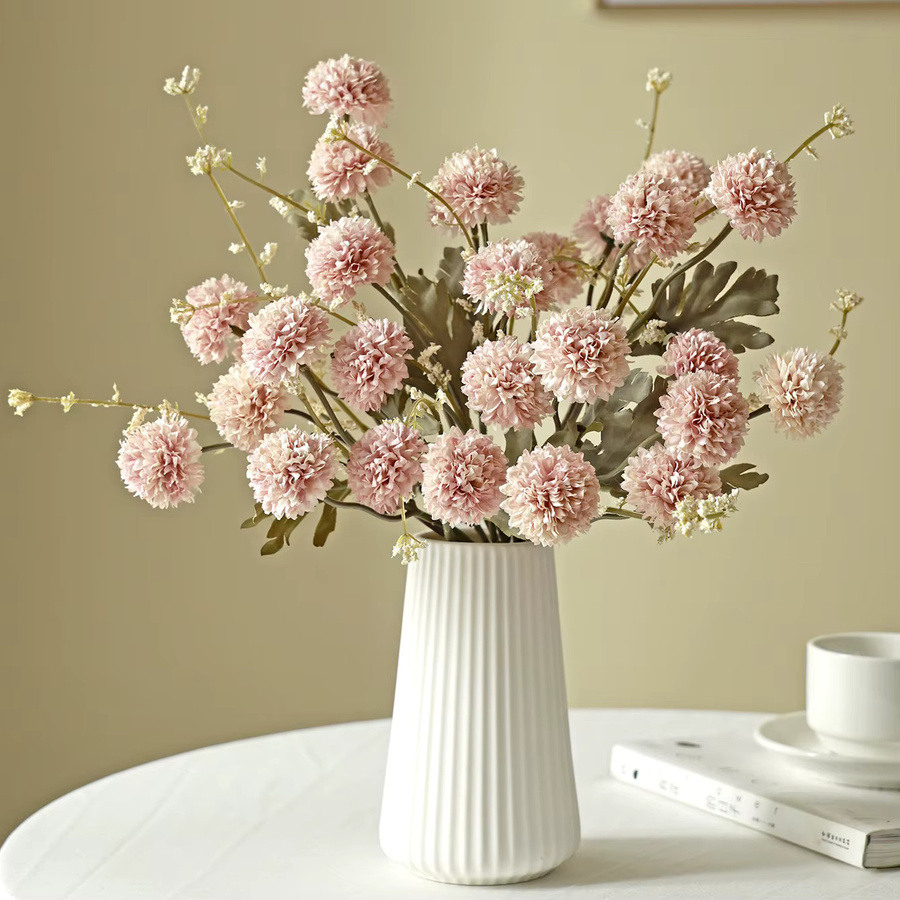 TTCY Kunstblumen Chrysanthemen aus Seide in Beige und Pink für Hochzeits- und Tischdekoration - Bild 2