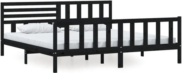 vidaXL Massivholzbett aus Kiefer in Schwarz, Rustikaler Stil, B/T/H: 200 x 200 x 205,5 cm - Bild 1