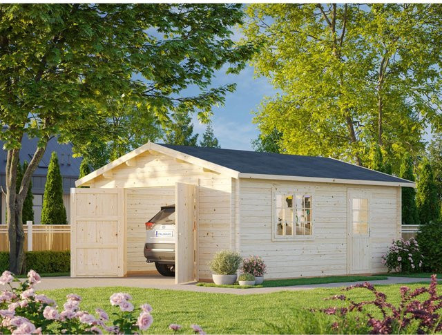 Palmako Holzgarage Roger aus Fichte mit Holztor in Braun, B/T: 450 x 550 cm - Bild 1