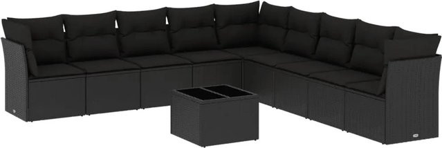vidaXL 10-tlg Garten-Sofagarnitur aus Polyrattan mit Kissen und Tisch in Schwarz - Bild 1