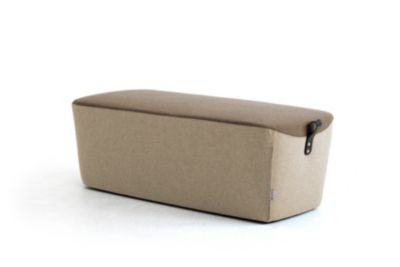 Leyform Hocker aus Holz und Wollmischgewebe mit Ledergriff in Dunkelrost und Hellbraun, B: 120 cm, T: 52 cm, H: 44 cm - Bild 1