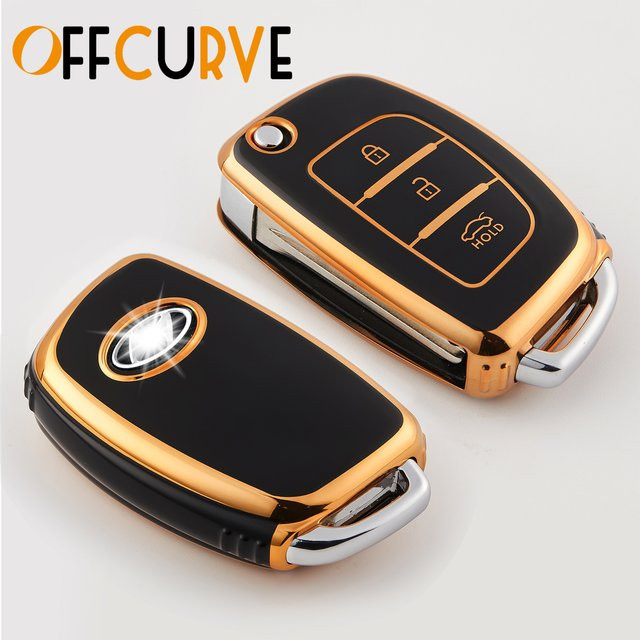 Flip Remote Autoschlüssel Gehäuse mit Schlüsselblatt für Hyundai Solaris, ix35, ix45, Elantra, Santa Fe, HB20, Verna, Farbe: Schwarz - Bild 1