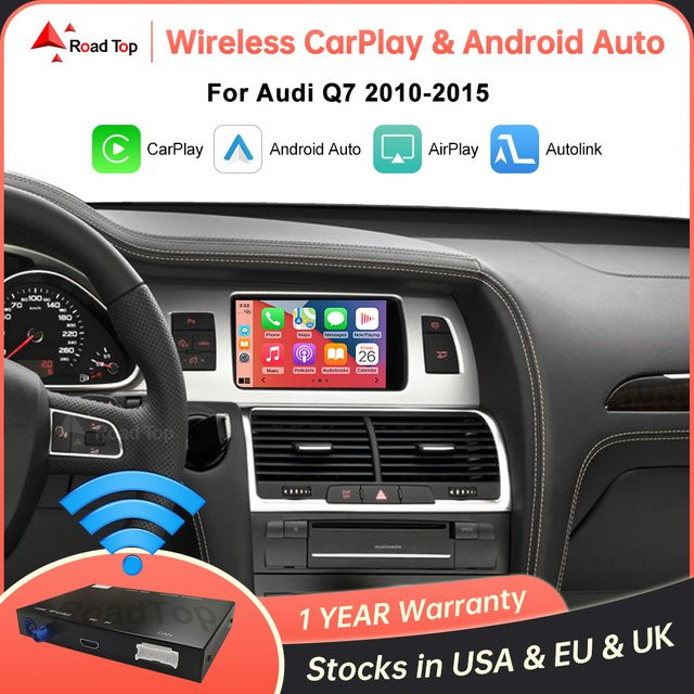 Road Top kabelloses CarPlay und Android Auto Interface für Audi Q7 2012-2016 mit MMI 3G Unterstützung, Mirror Link, Airplay, Siri und GPS Navigation, Schwarz - Bild 1