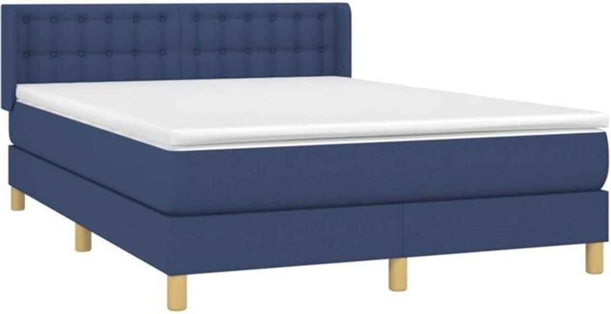 vidaxl Boxspringbett mit Matratze aus Stoff in Blau und Weiß, B/T/H: 140 x 190 x 78 cm - Bild 1