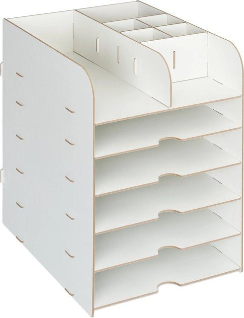 Relaxdays Schreibtisch Organizer aus MDF in Weiß mit 12 Fächern für A4, B/T/H: 34,5 x 25 x 32 cm - Bild 1