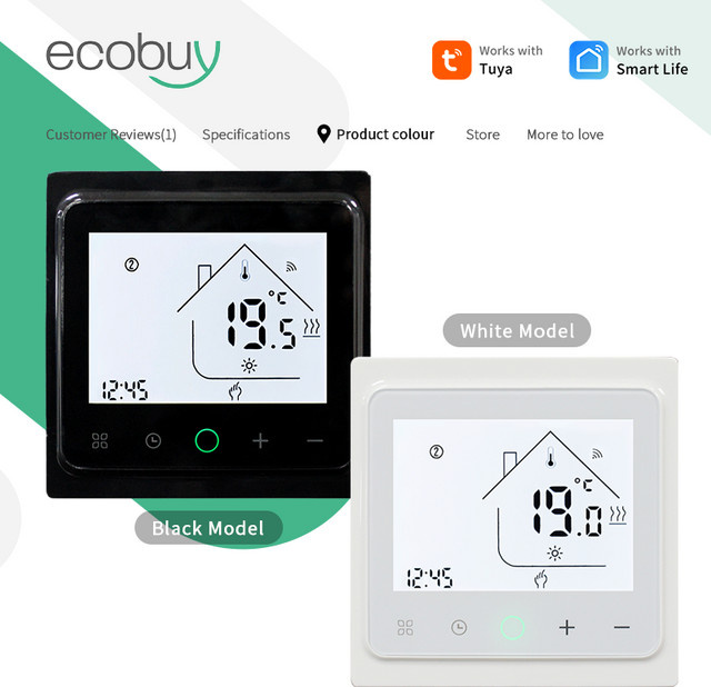 Tuya Smart Wifi Thermostat für Fußbodenheizung, Temperaturregler mit App- und Sprachsteuerung via Alexa, Weiß - Bild 1