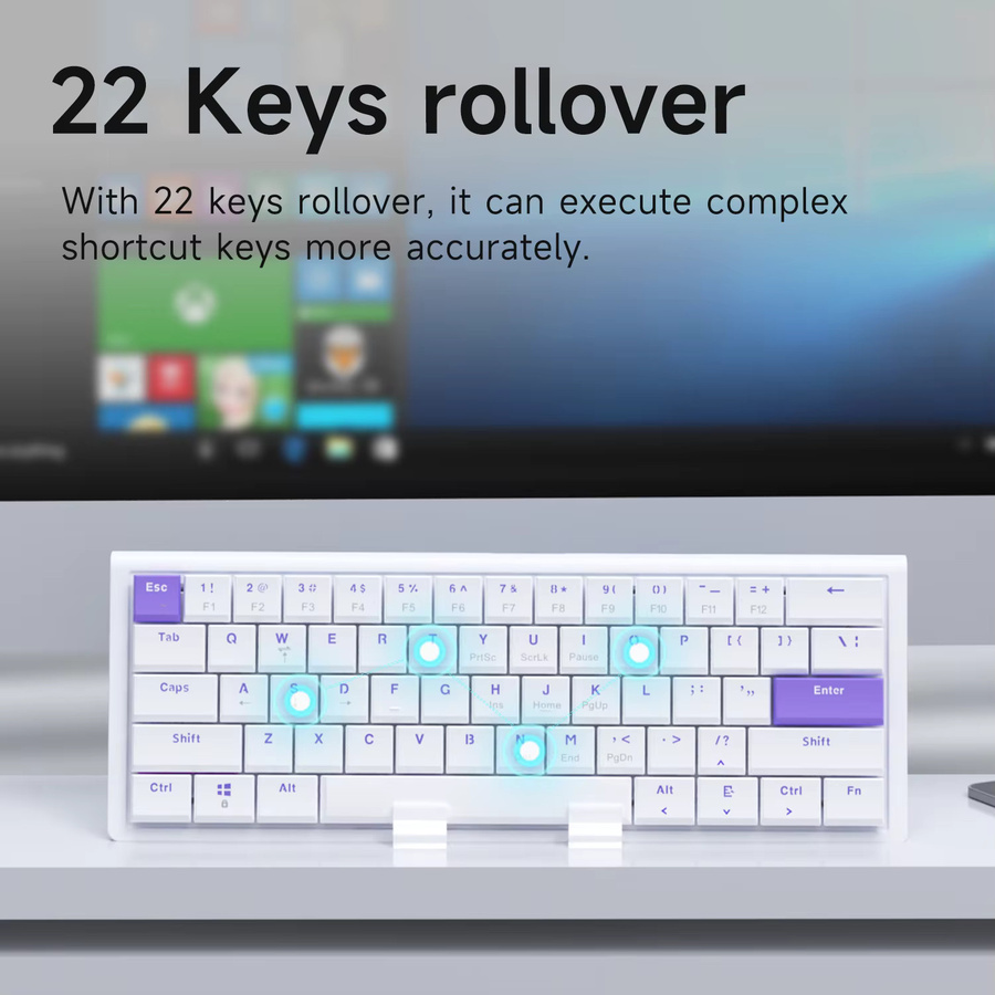 AJAZZ NKL61 mechanische Tastatur mit Low Profile Switches, kabelgebunden, Weiß-Lila - Bild 5
