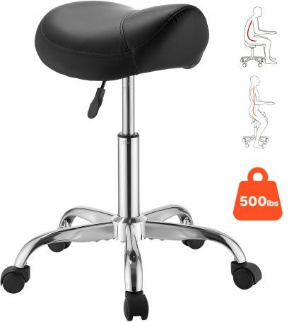VEVOR Sattelhocker Schwarz aus PU-Leder, Höhenverstellbarer Rollhocker mit 360° Drehbarkeit für Salon, Spa und Arztpraxen - Bild 1
