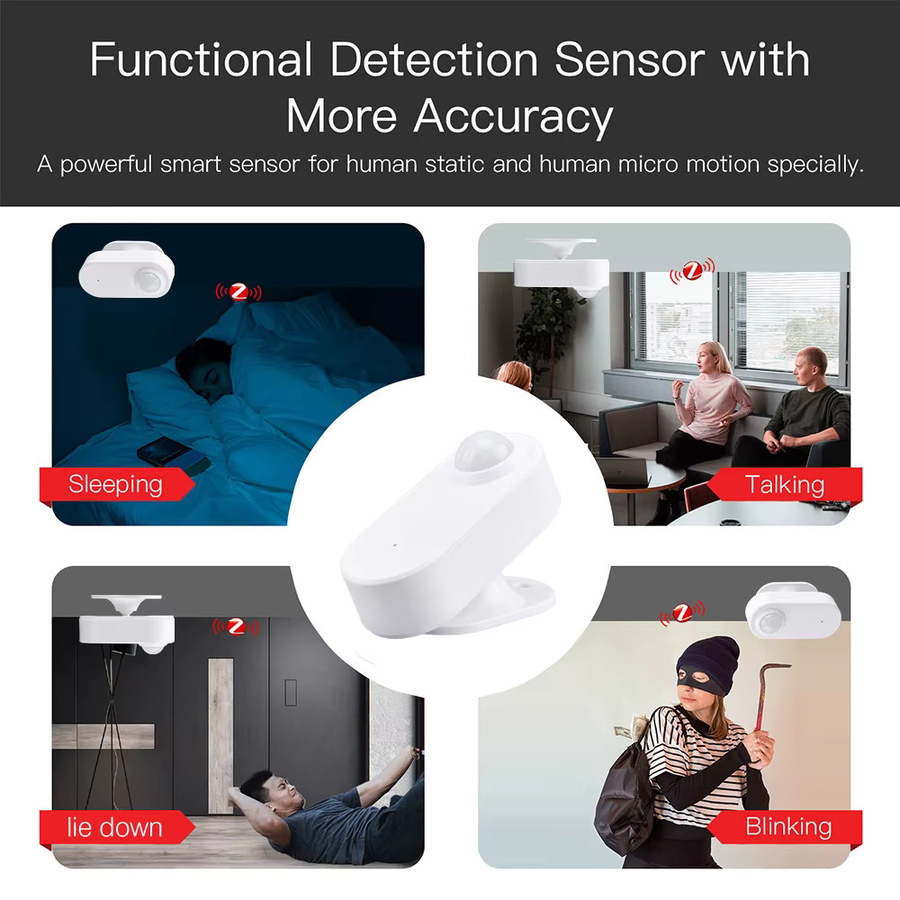 Tuya ZigBee Präsenzsensor mit 24GHz MmWave Radar Bewegungsmelder und Belegungssensor in Weiß für Tuya Smart Life Hausautomation, batteriebetrieben - Bild 2