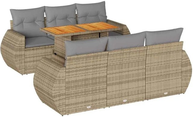 vidaXL 7-teilige Garten-Sofagarnitur aus Polyrattan in Beige mit Tisch und Kissen inklusive Stauraum - Bild 1
