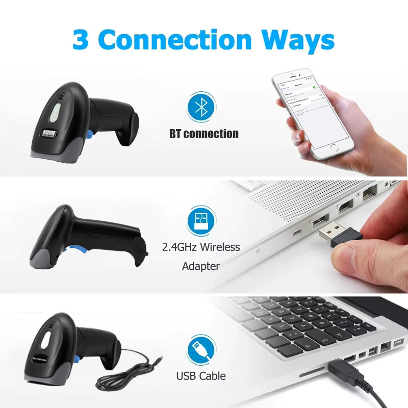 SYCREADER Handheld 2D Barcode Scanner Schwarz – Tragbarer Bluetooth Wireless und Wired QR Code Reader mit schneller CMOS-Identifizierung für Einzelhandel und Lager - Bild 3