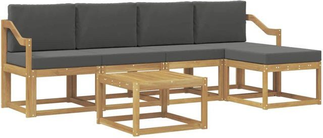 vidaXL Outdoor-Sofagarnitur 6-teilig L-Form mit Kissen und Ottoman in Weiß und Anthrazit aus Akazienholz - Bild 1