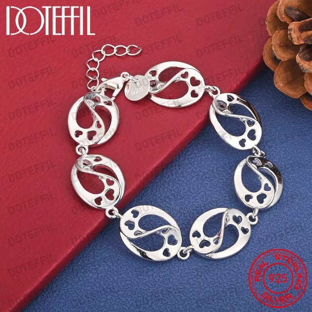 DOTEFFIL Armband, 925 Sterling Silber, Herz-Oval, Damen, 8 Zoll - Bild 1