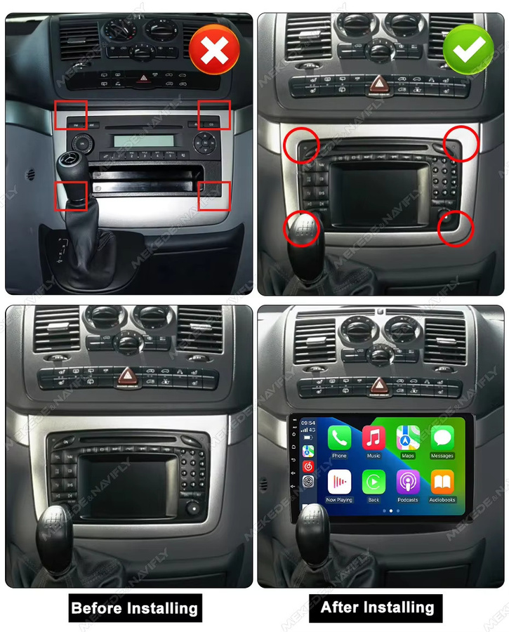 NAVIFANS 10 Zoll Autoradio für Mercedes-Benz Vito 2 W639 (2011-2015) mit Wireless CarPlay, GPS Navigation und WiFi, Schwarz - Bild 3