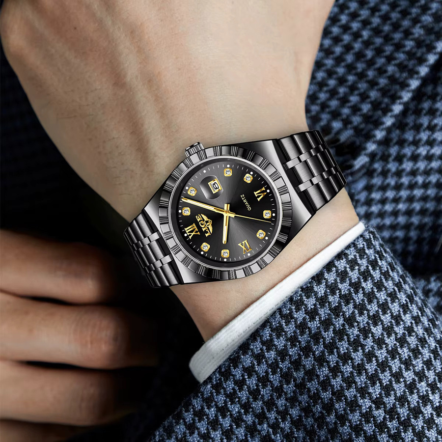 LIGE Armbanduhr Quarz, Edelstahl, Schwarz, Silber, Herren - Bild 3