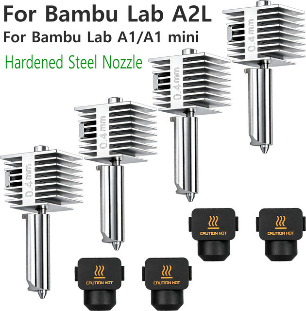 Bambu Lab Hotend-Kit für A2L 3D-Drucker mit einteiliger Düse aus gehärtetem Stahl in Silber, erhältlich in 0,2 mm, 0,4 mm, 0,6 mm und 0,8 mm - Bild 1