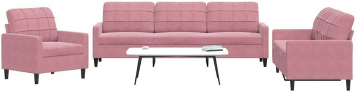 Vidaxl 3-tlg. Sofagarnitur aus Samt mit Metallgestell in Rosa, Modernes Design - Bild 1