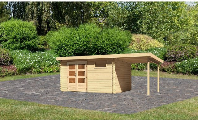 Karibu Holz-Gartenhaus Ängelholm in Natur mit Pultdach und moderner Blockbohlenbauweise, B/T: 370 x 280 cm - Bild 1