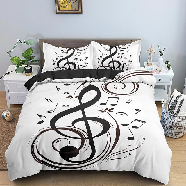 Creative Homewares Bettwäscheset mit Musiknoten und Klaviertasten Design, 3-teilig, B/H: 135 x 200 cm - Bild 1