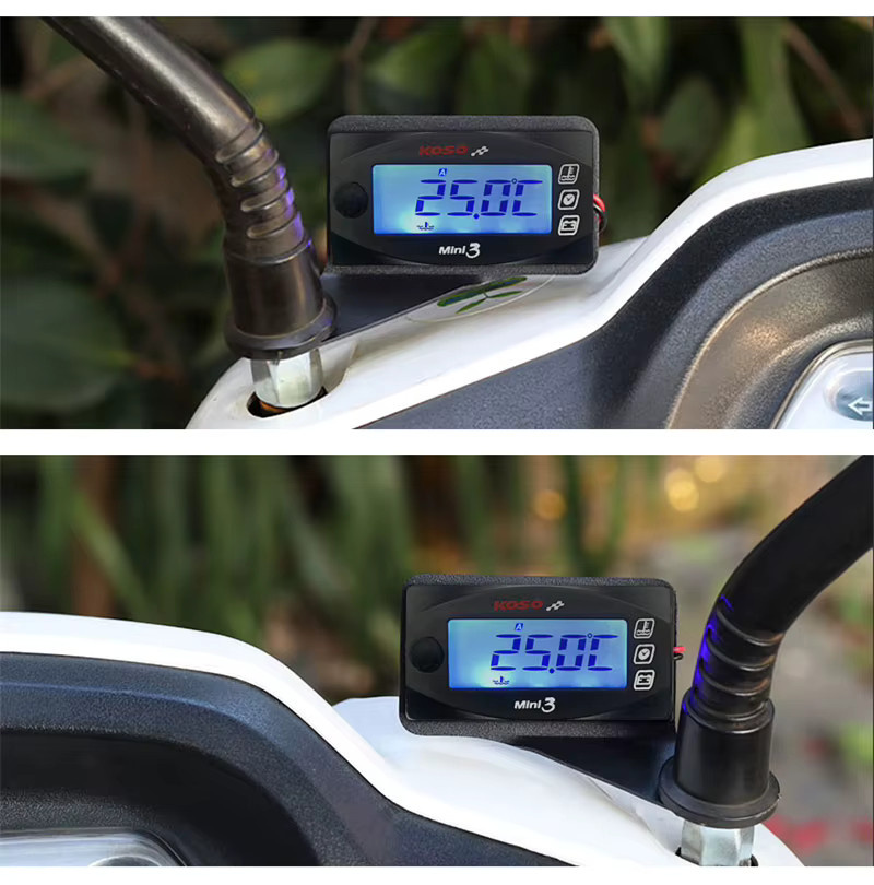 Koso 3-in-1 LCD-Digitalanzeige für Motorräder mit Zylindertemperatur, Zeit und Volt in Schwarz – Universal passend für Yamaha, Suzuki und Kawasaki - Bild 3