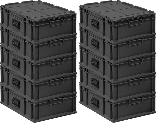 PROREGAL Eurobox Nextgen Portable Transportbox im 10er Set, Schwarz, H x B x T: 18,5 x 40 x 60 cm, 34 Liter pro Behälter - Bild 1