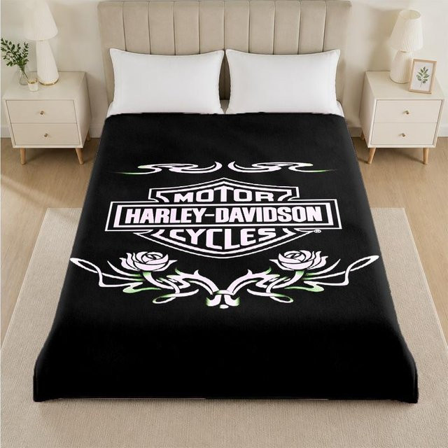 Harley-Davidson Flanelldecke Plüsch Überwurfdecke Schwarz B/B: 150 x 180 cm - Bild 1