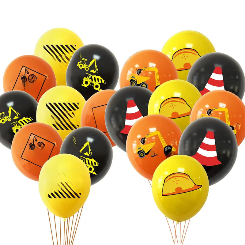 10 Stück aufblasbare Luftballons mit Bagger- und Baustellen-Motiv in Gold und Mehrfarbig für Kindergeburtstage - Bild 4