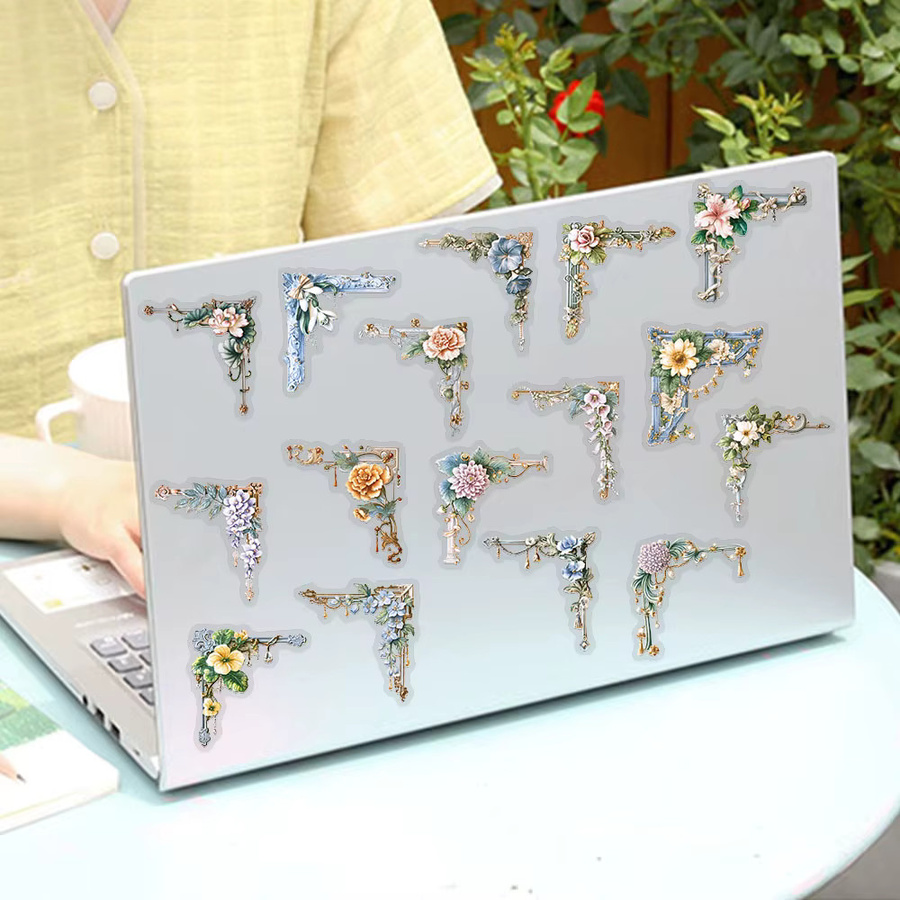 50 Stück Retro Blumen Rahmen PET Aufkleber in Transparent und Multicolour für DIY Dekoration von Laptop, Notebook und Telefon - Bild 4