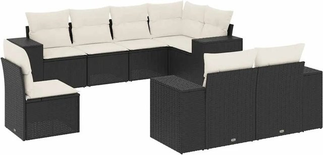 vidaXL 8-teilige Garten-Sofagarnitur in L-Form aus Poly-Rattan in Schwarz mit Sitzkissen und Rückenkissen - Bild 1