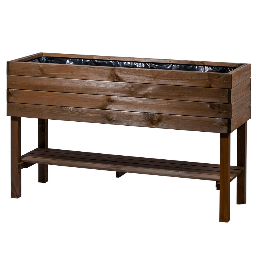 Dobar Hochbeet aus Kiefernholz mit Ablage und Pflanzfolie, Braun, B: 117 cm, T: 40 cm - Bild 2