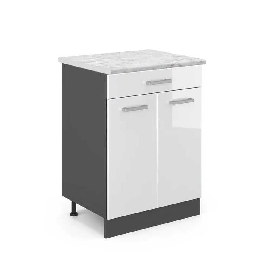 Vicco Küchenunterschrank R-Line Weiß Hochglanz Anthrazit mit Marmor-Optik B/T/H: 60 x 46 x 81,6 cm - Bild 2