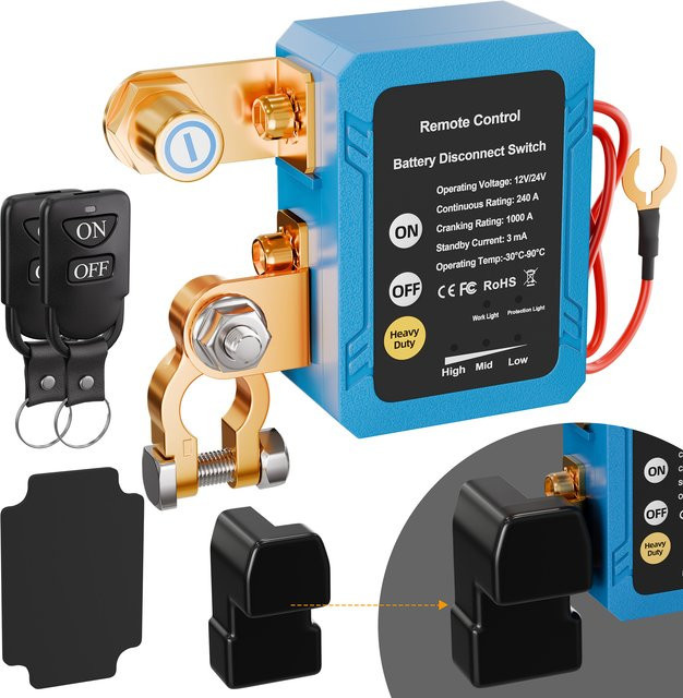 Daiertek Ferngesteuerter Batterietrennschalter 240A für 12V/24V in Blau mit Spannungsschutz für Auto und LKW - Bild 1